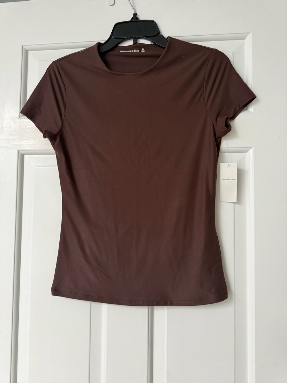 Abercrombie & Fitch Women's Short Sleeve Crew Neck Top - Chocolate Brown